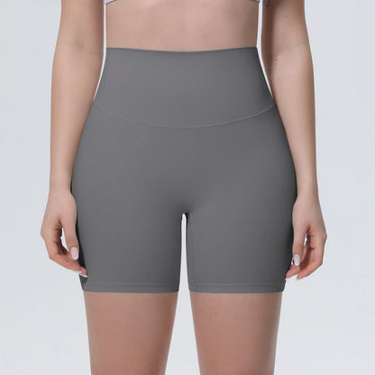 Graue Yogashorts für Damen mit breitem Bund, schnelltrocknend und bequem