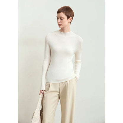 Damen-Strickpullover mit Halbrollkragen, langarm, einfarbig cremeweiß, gerader Schnitt