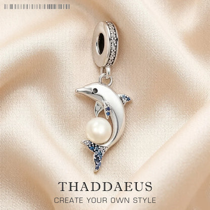 Damen-Charm-Anhänger Delfin mit Perle II aus Sterlingsilber