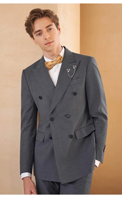 Schmal geschnittener Herrenanzug-Blazer mit grauen Streifen und 2-Knopf-Einreiher – ideal für Partys und Hochzeiten, Größe 48