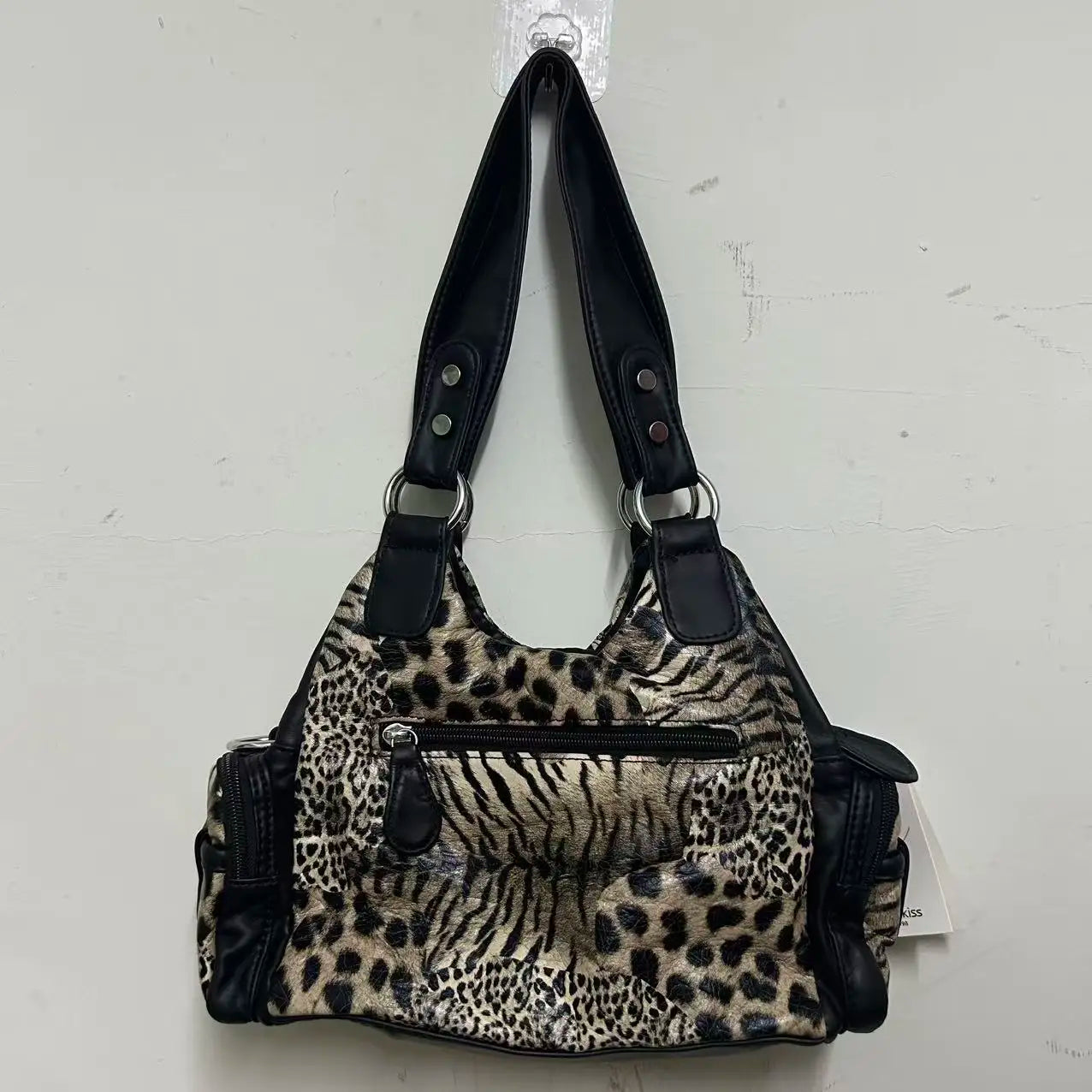 Damen-Schultertasche aus Kunstleder mit Leopardendruck im Vintage Y2K Grunge Stil für Alltag