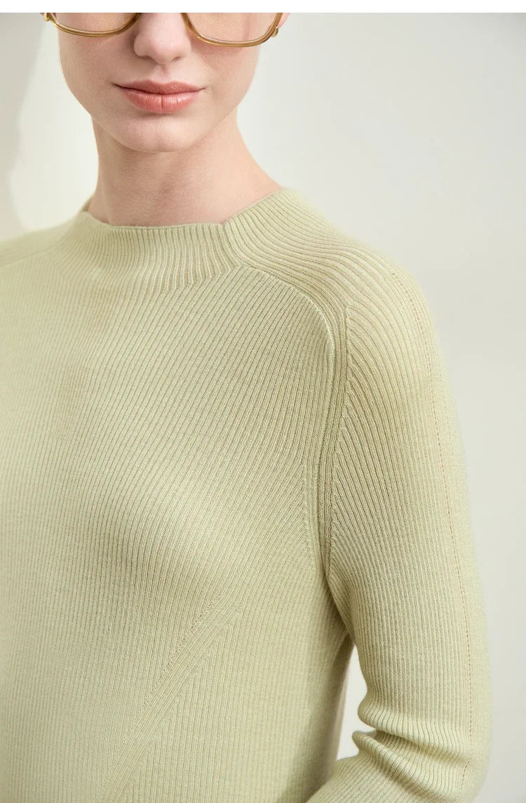 Damen-Halbrollkragen-Pullover Slim Raglan Wolle-Mix Herbst-Winter