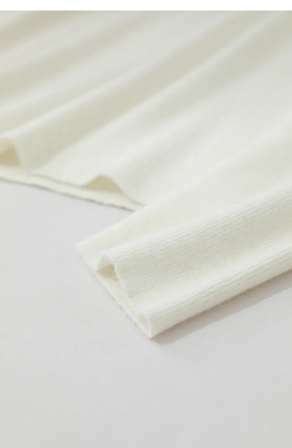Beiger Damen-Pullover: Bündchen und Saum aus Rippenstrick am Ärmel, Langarm