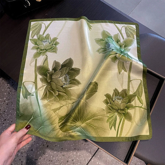 Damen Seidensatin Schal quadratisch Blumenprint Kopftuch Bandana Hijab I