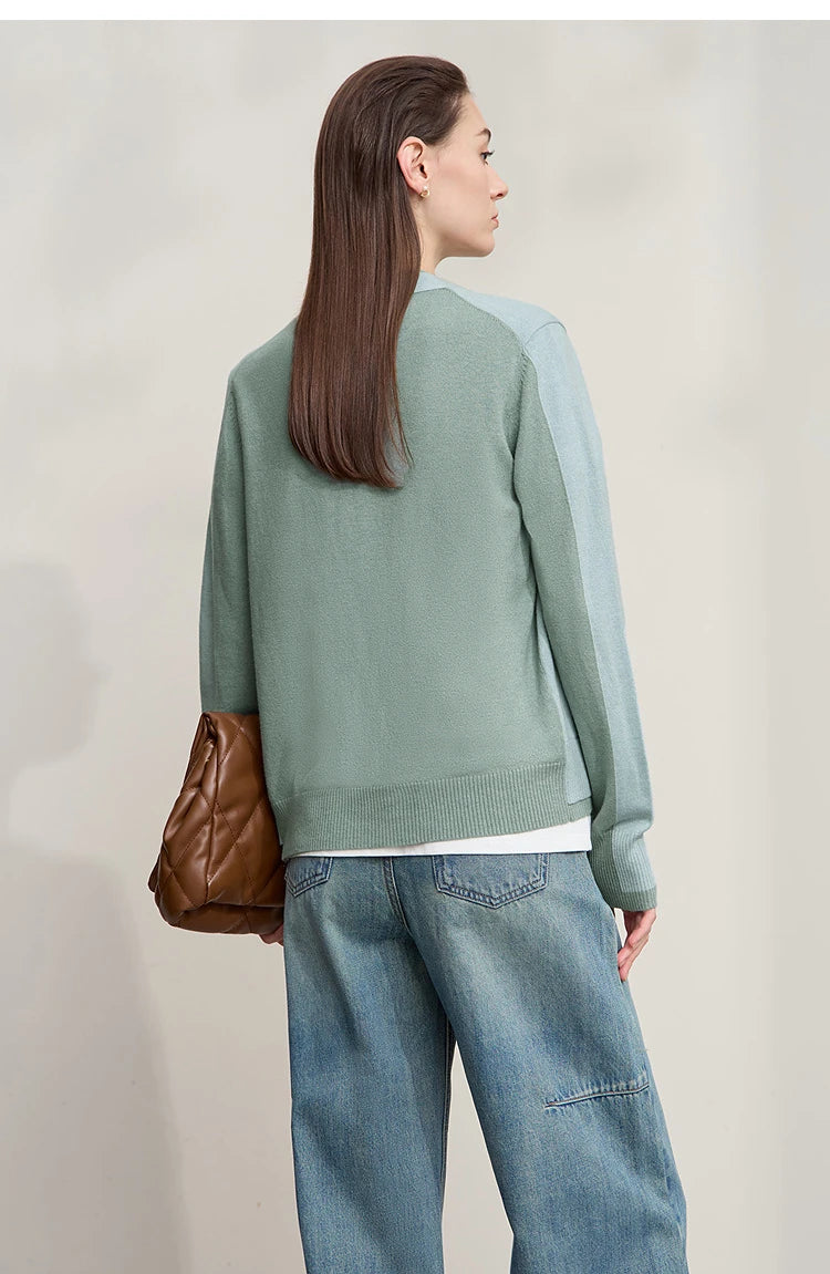 Damen-Strickjacke V-Ausschnitt koreanisch Fake-Zweiteilig Wolle locker Herbst
