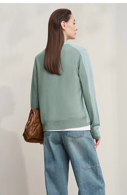 Damen-Strickjacke V-Ausschnitt koreanisch Fake-Zweiteilig Wolle locker Herbst