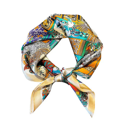 Damen Seidenschal 53cm quadratisch Pferdprint Luxus Halstuch Hijab Bandana B