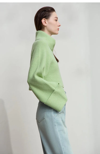 Damen-Rollkragenpullover kurz locker Raglanärmel Herbst-Winter