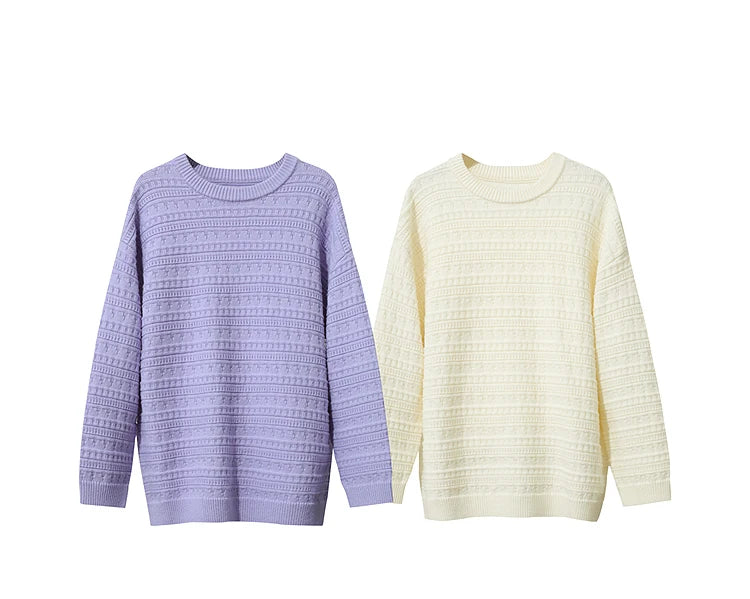 Damenpullover-Set: helllila und elfenbeinfarbener Rundhalspullover