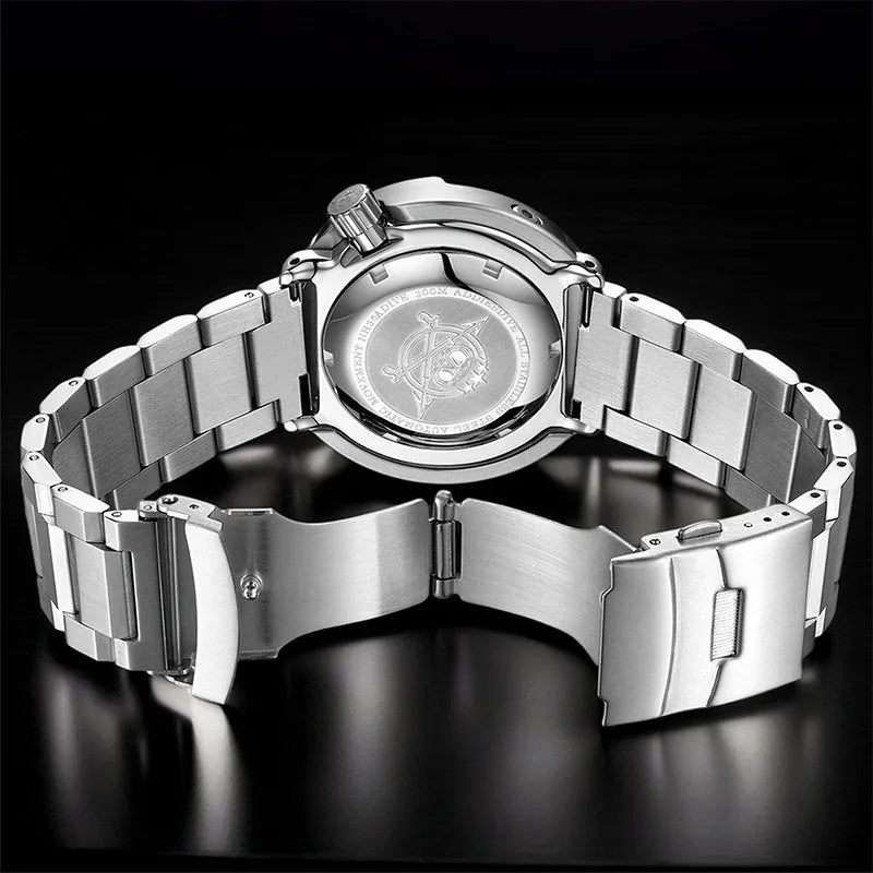 Herren-Profi-Taucheruhr mit Doppel-Saphirglas-Luenette und 300 m Wasserdichtigkeit