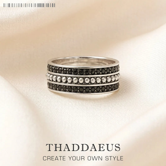 Damen-Bandring schwarzes Zirkonia-Pavé Vintage aus Sterlingsilber