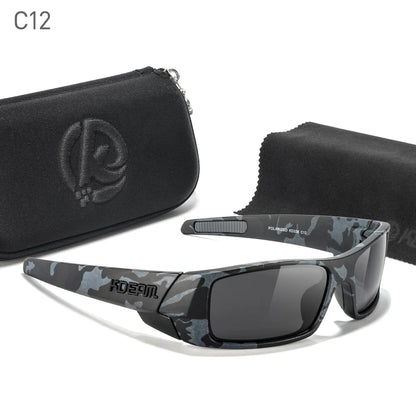 Sonnenbrille Angeln schwarz photochrom Nachtsicht Totenkopf-Etui Herren