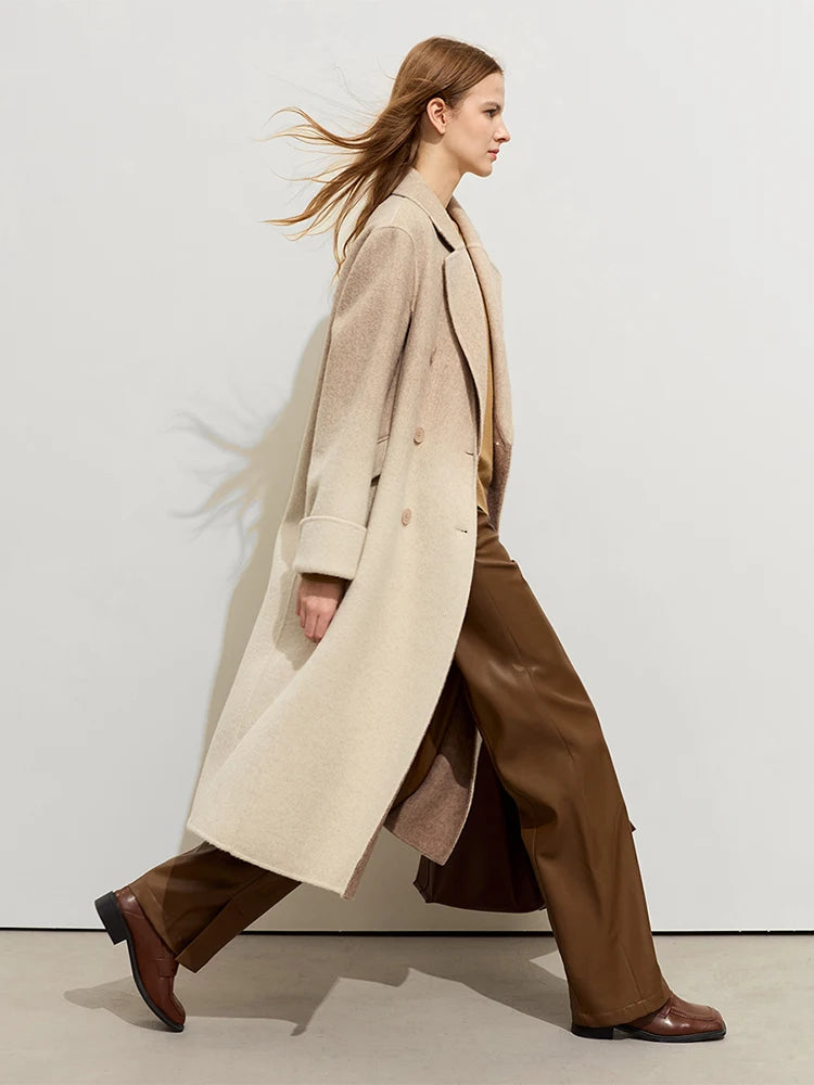 Damen Wollmantel im minimalistischen Farbverlauf mit Blazer-Kragen und Taschen