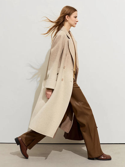 Damen Wollmantel im minimalistischen Farbverlauf mit Blazer-Kragen und Taschen