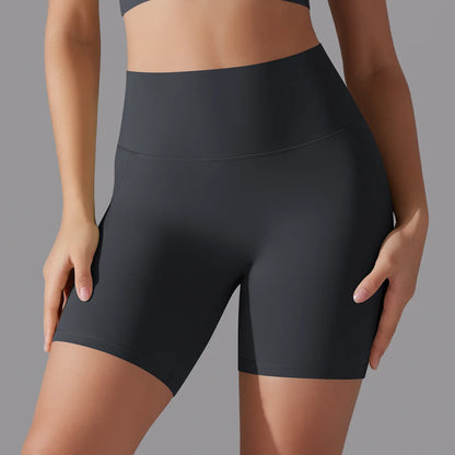 Sport-Shorts für Damen, schwarz, figurbetont mit breitem Bund