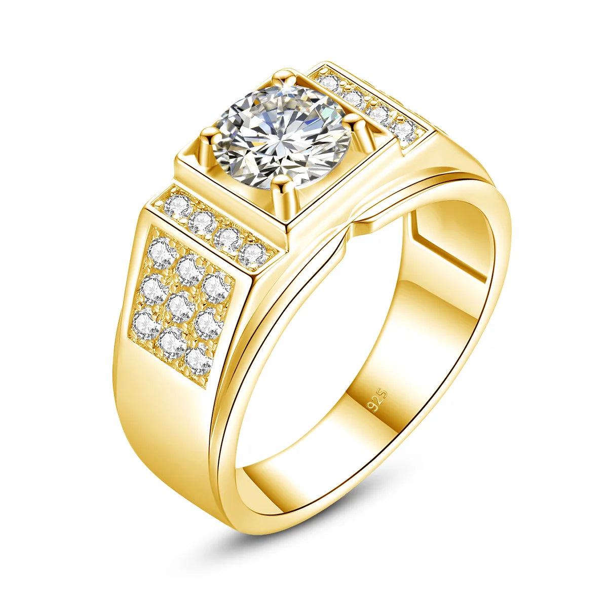 Herren-Moissanit-Ring aus Sterlingsilber 925 mit Zertifikat, Rundschliff 6,5 mm, 1 ct