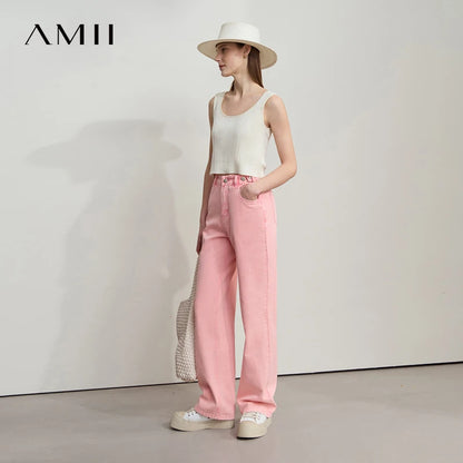 Damenjeans im minimalistischen Retro-Stil mit geradem Bein aus Baumwolle
