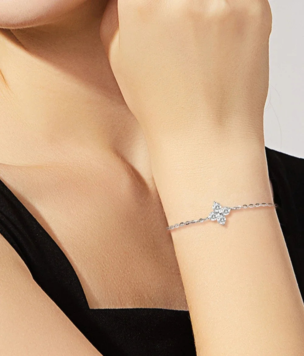 Damen-Armband Kleeblatt mit Moissanit in Gold