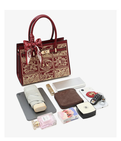 Damen Handtasche Aus Split-Leder Mit Crossbody-Tasche Im Chinesischen Stil
