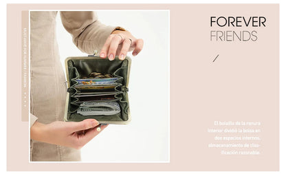 Damen Echtleder Münzbörse Vintage Fuchs Stickerei Klickverschluss Kartenfächer
