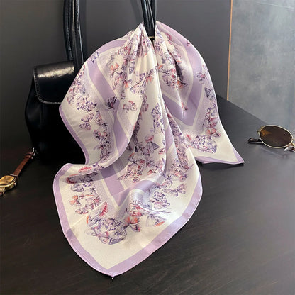 Damen Seidenschal 53cm quadratisch Blumenprint Luxus Hijab Bandana B