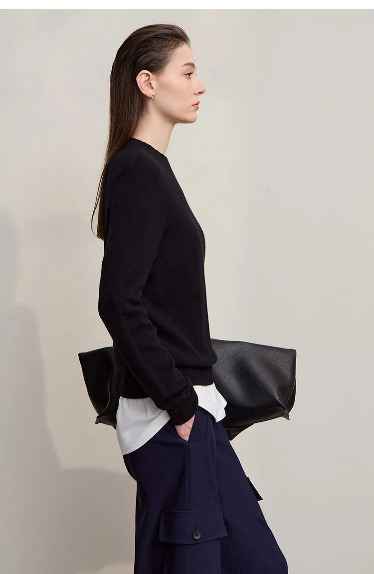 Damen-Rollkragenpullover Wolle-Kaschmir locker Herbst