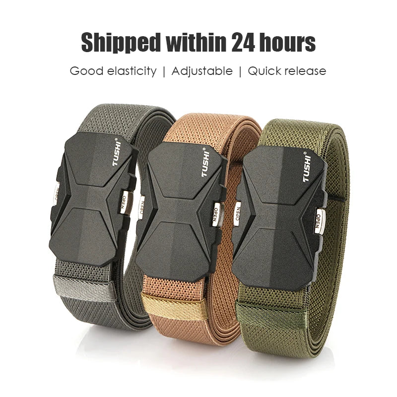 Herren-Gürtel Aus Nylonband Elastisch Mit Schnellverschluss Und Matte Metall-Schnalle Für Outdoor