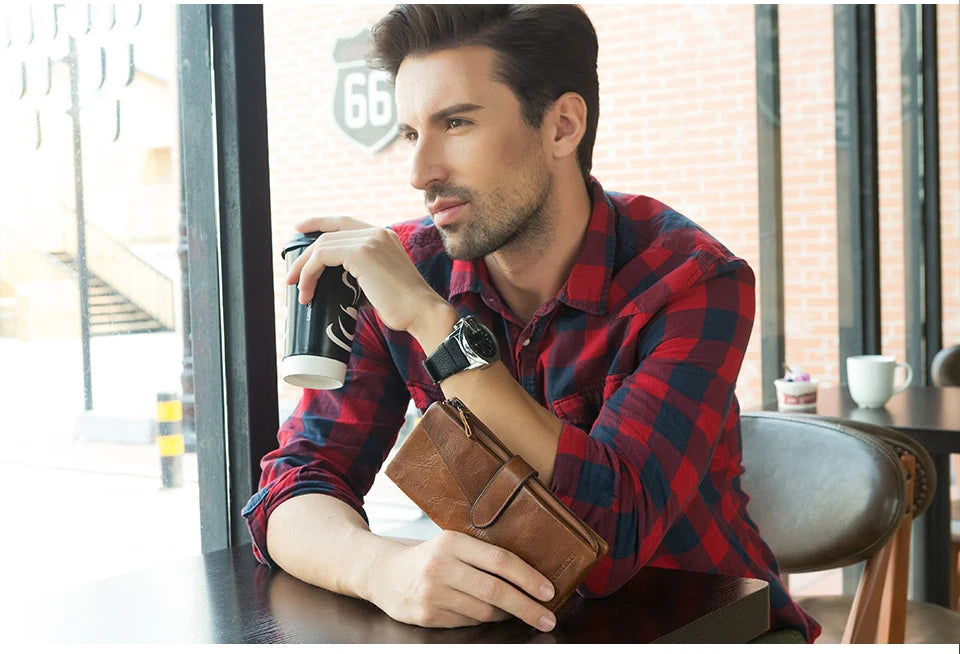 Herren Echtleder Lange Geldbörse Vintage Premium Kartenhalter Geldclip Luxus Reise