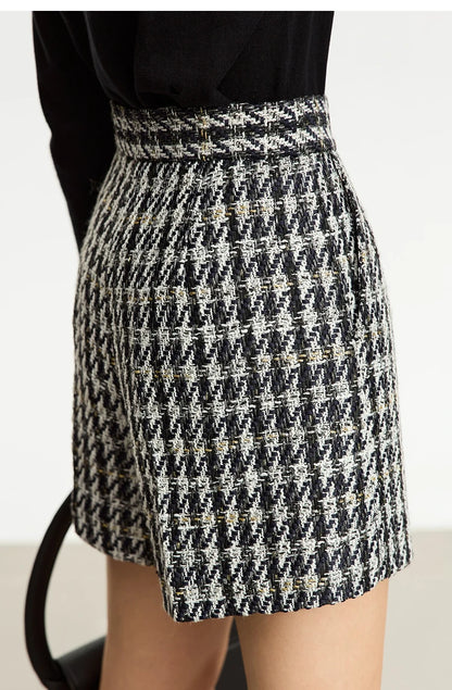 Damen Shorts im Retro-Stil mit kariertem Patchwork und Taschen