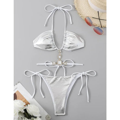 Sexy Bikini-Set mit Strasssteinen und Push-up-Effekt – ideal für Strand und Pool
