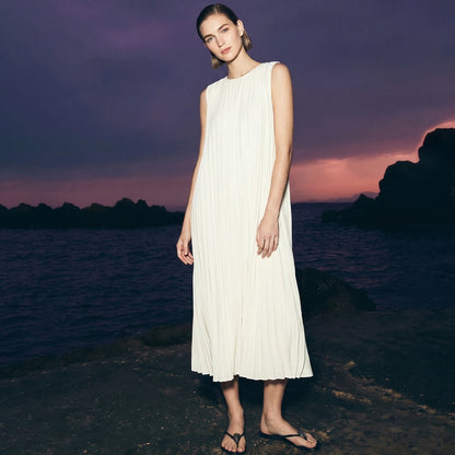 Ärmelloses Plissiertes Midikleid Für Damen Elegant Leicht Und Flugig