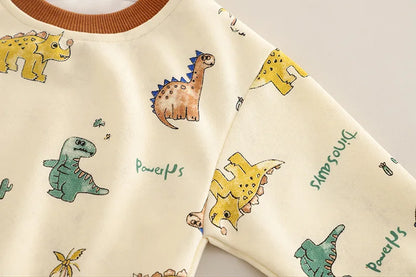 Kinder Hoodie-Set mit Cartoon-Dinosaurier-Pullover und lockeren Hosen für Jungen