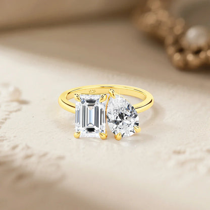 Damen-Ring aus 925er Silber mit Moissanit-Doppelstein, 3,5 Karat Gesamtgewicht, Luxuriöses Schmuckstück