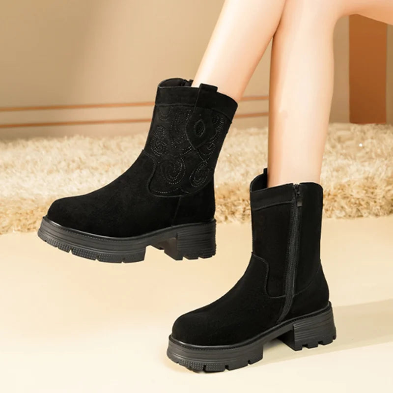AIYUQI Western Cowboy Boots Women 2025 New Genuine Leather Winter Shoes Boots Women Short Tube Fashion Women's Snow Boots