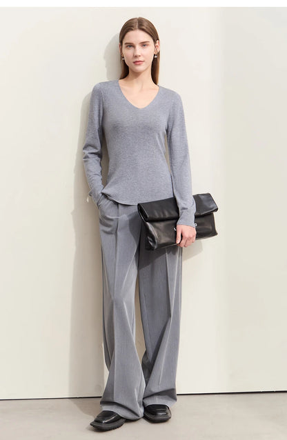 Damen V-Ausschnitt Pullover Wolle-Seide Slim Pendler Herbst