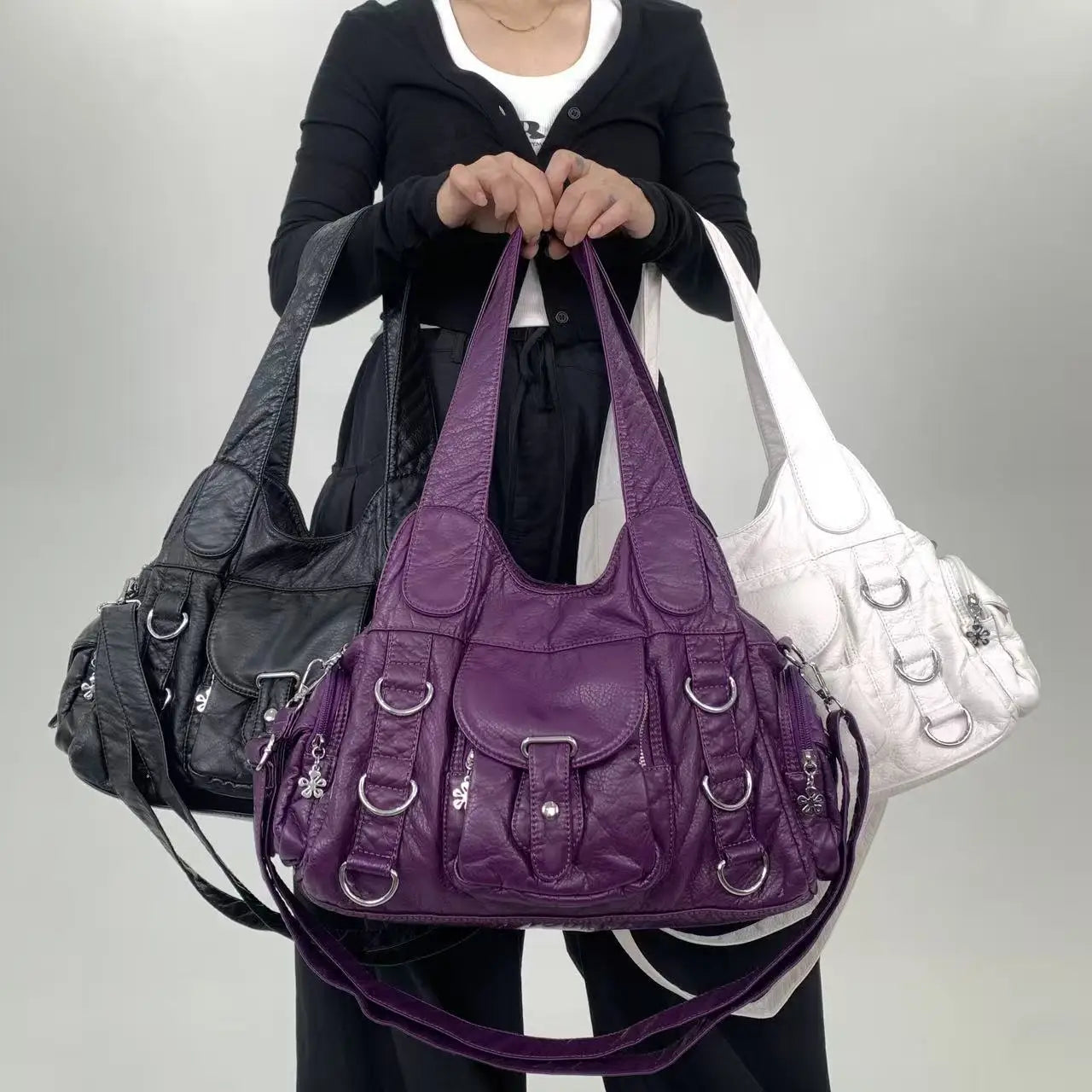Damen-Umhängetasche Mit Mehrfachfächern Kleine Kunstleder-Satchel für Alltag und Freizeit