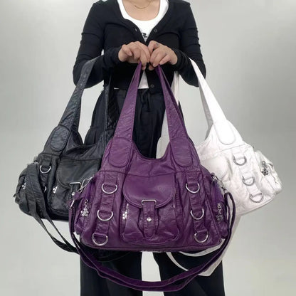 Damen-Umhängetasche Mit Mehrfachfächern Kleine Kunstleder-Satchel für Alltag und Freizeit