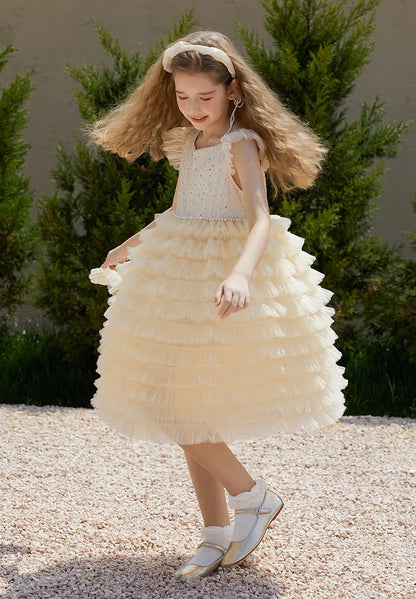 Ärmelloses Sommer-Prinzessinnenkleid für Mädchen mit Pailletten und Tüll – ideal als Blumenmädchenkleid