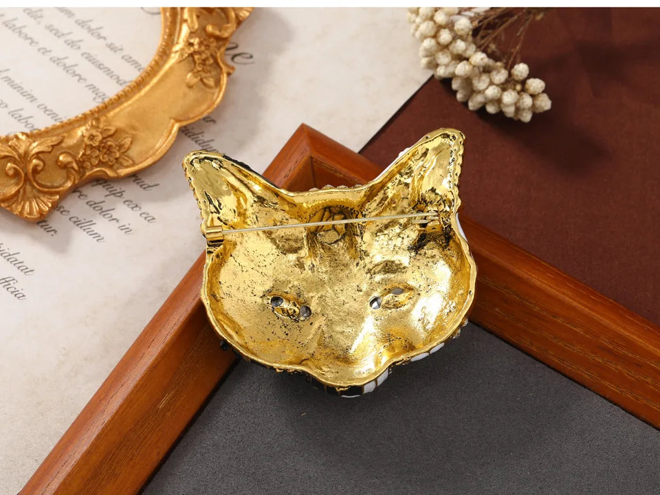 Brosche Katze Maske Emaille Kristall Barock Palast Tropföl Vintage Damen