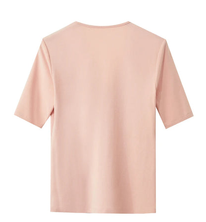 Damen T-Shirt im Minimalismus-Stil mit V-Ausschnitt und halben Ärmeln