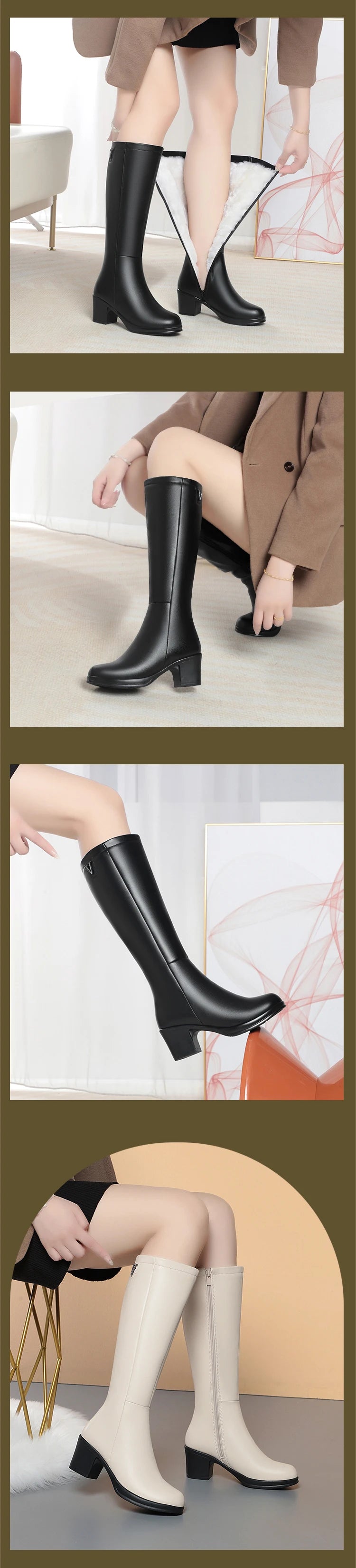 AIYUQI  Women Knight Boots Genuine Leather 2025 New Wool Warm Women Winter Boots Round Toe High Heels Fashion Women Long Boots