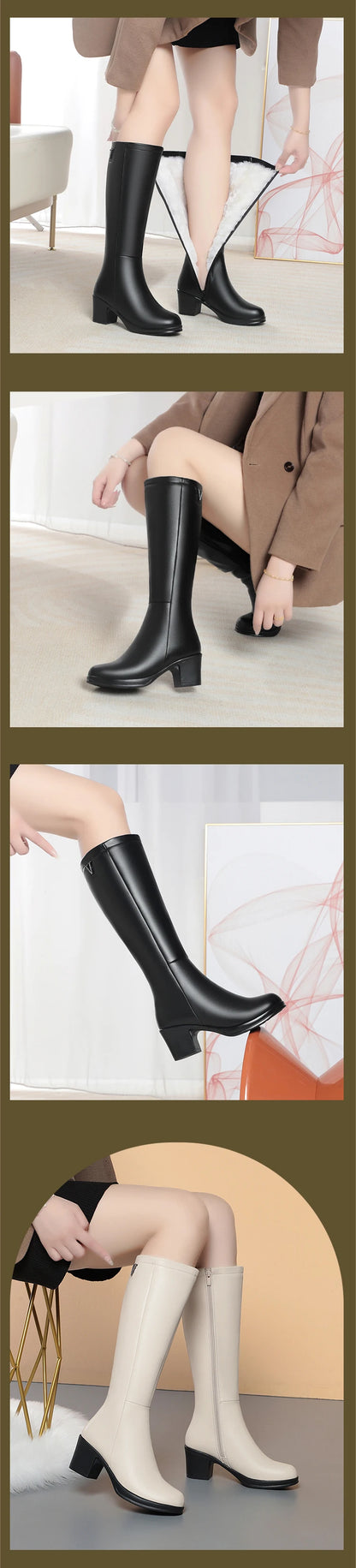AIYUQI  Women Knight Boots Genuine Leather 2025 New Wool Warm Women Winter Boots Round Toe High Heels Fashion Women Long Boots