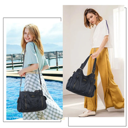Damen-Handtasche aus PU-Leder Großes Crossbody-Design Vintage-Stil mit Reißverschluss Innenfach