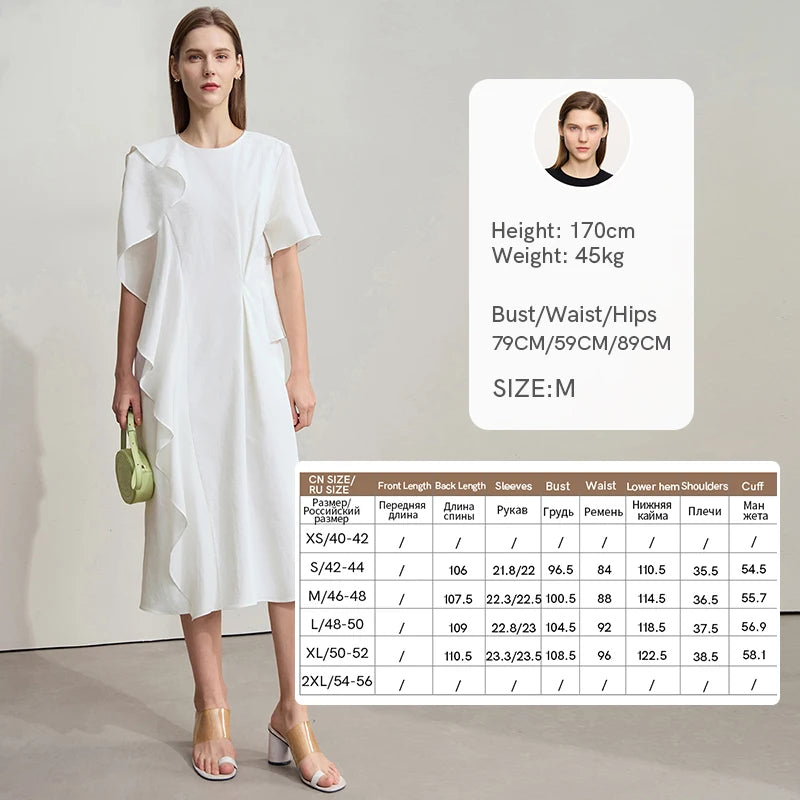Elegantes Damen Midi Kleid Mit Lotuswellenärmeln Für Büro Und Party