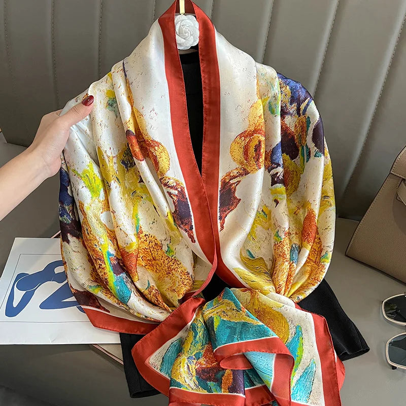 Damen Seidenschal groß 180x90cm Sommer Strand Foulard Bandana weich