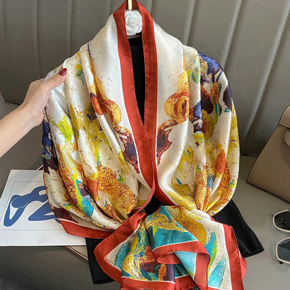 Damen Seidenschal groß 180x90cm Sommer Strand Foulard Bandana weich