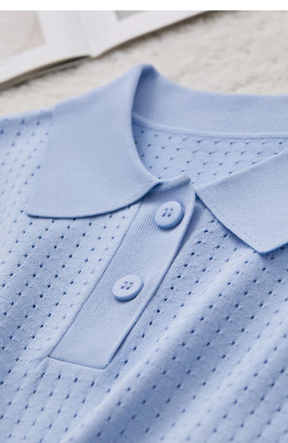 Damen Pullover im Minimalismus-Stil mit Polo-Ausschnitt und Kontrastfarben