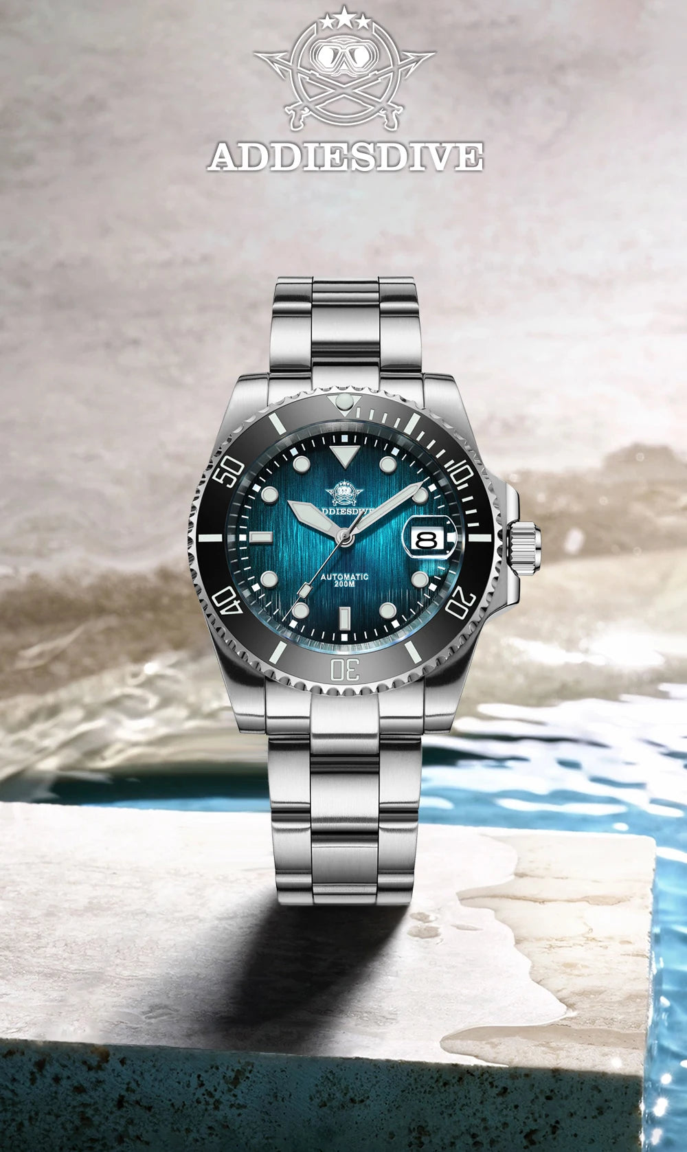 Herren Automatikuhr mechanisch Saphirglas 8215 200m wasserdicht Leuchtzeiger Edelstahl