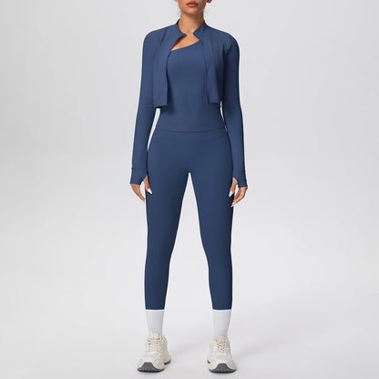 Trainingsset aus langarmigem Oberteil und Leggings, blau, mit hellem Bündchen am Bein