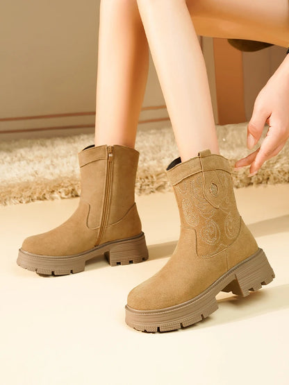 AIYUQI Western Cowboy Boots Women 2025 New Genuine Leather Winter Shoes Boots Women Short Tube Fashion Women's Snow Boots